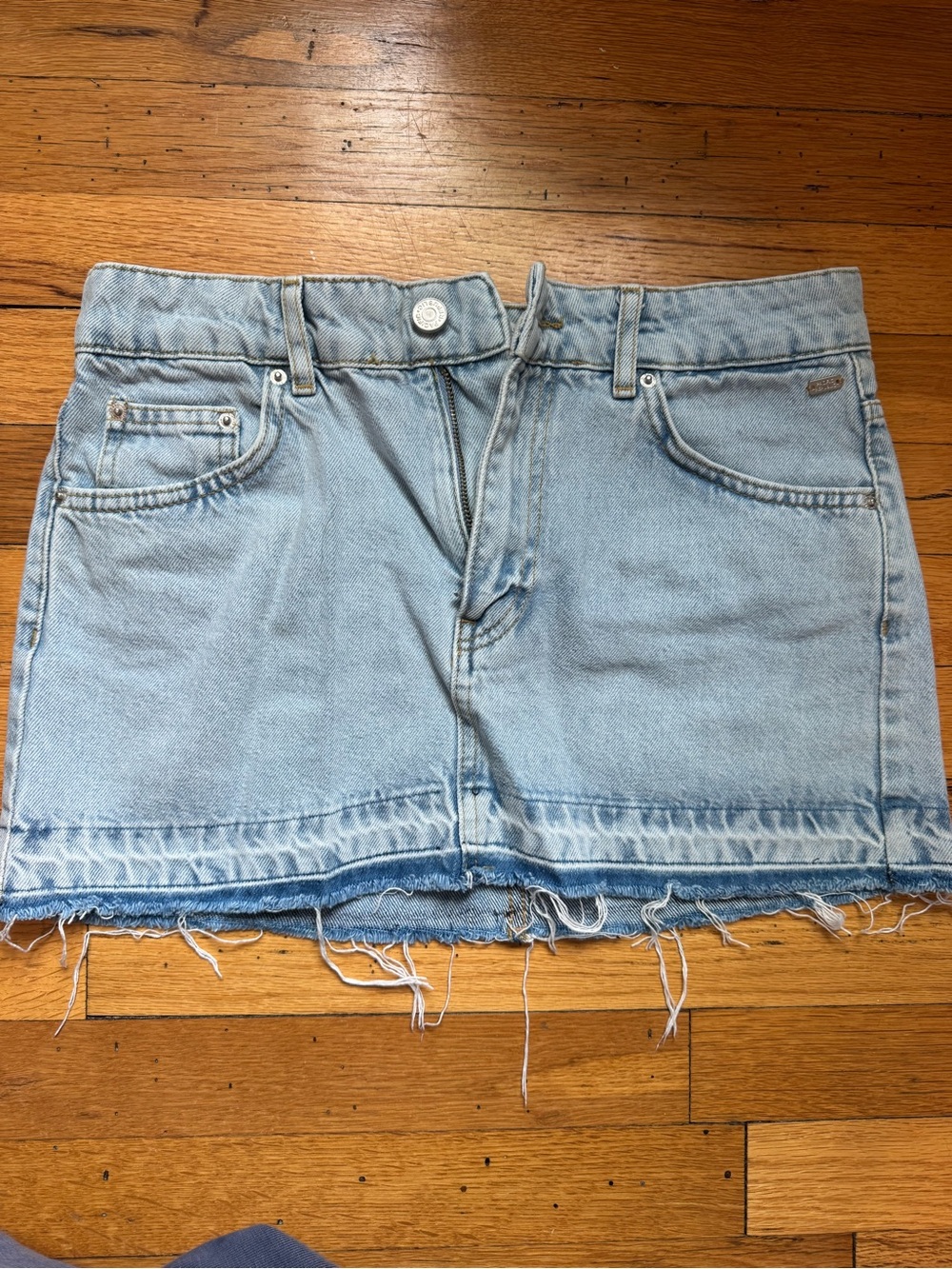 Pull&Bear Light Blue Denim Mini Skirt with Raw Hem